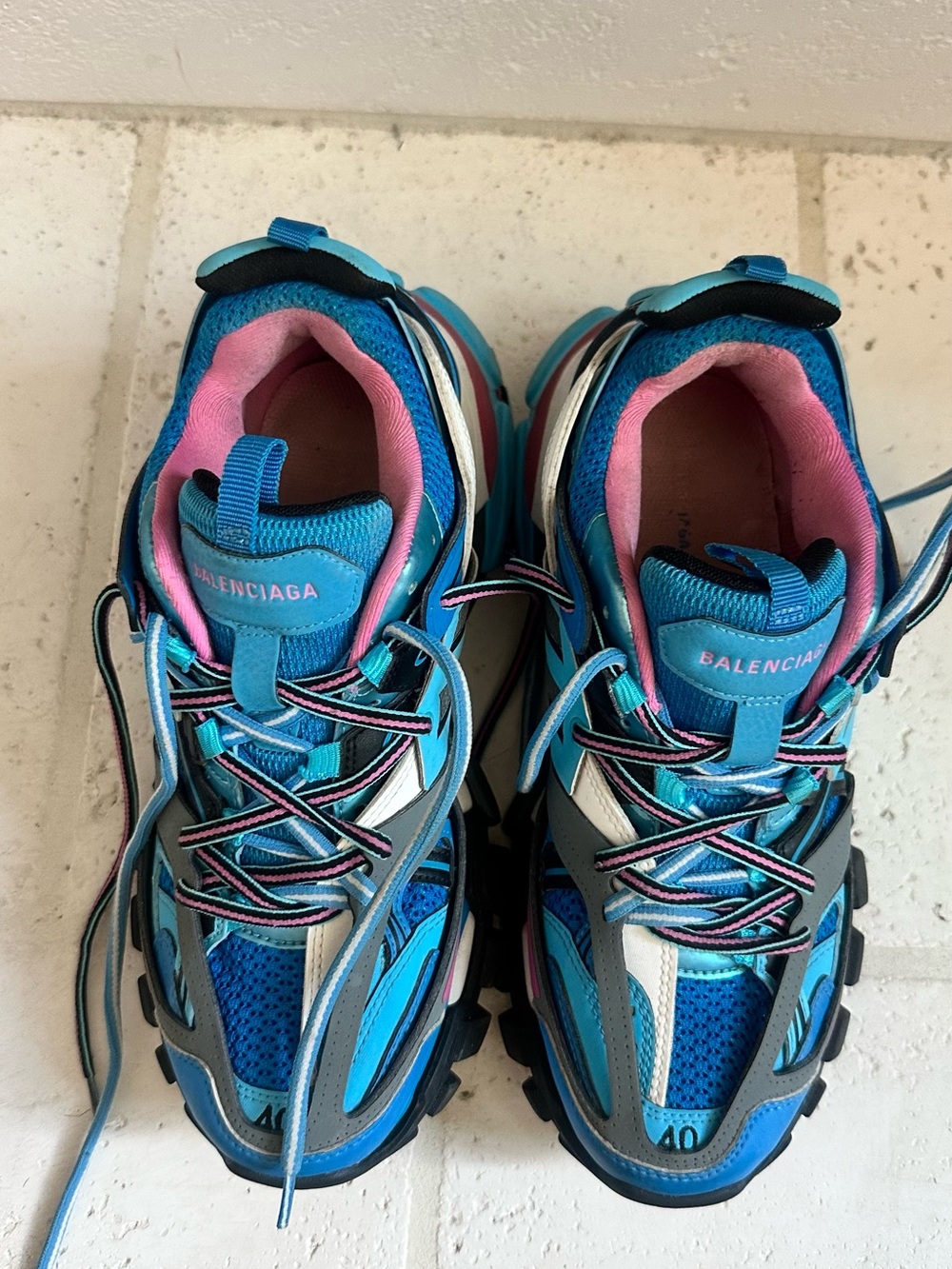 Balenciaga Blue and Pink Trail Runner Sneakers